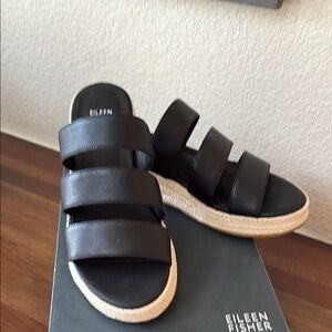 Eileen Fisher Black Espadrille Sandals with Tan Sole